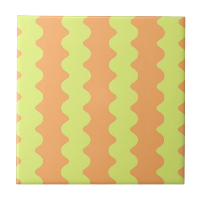 Azulejo Negrita Naranja Lime Wavy Stripe Moderno Decorativ (Frente)