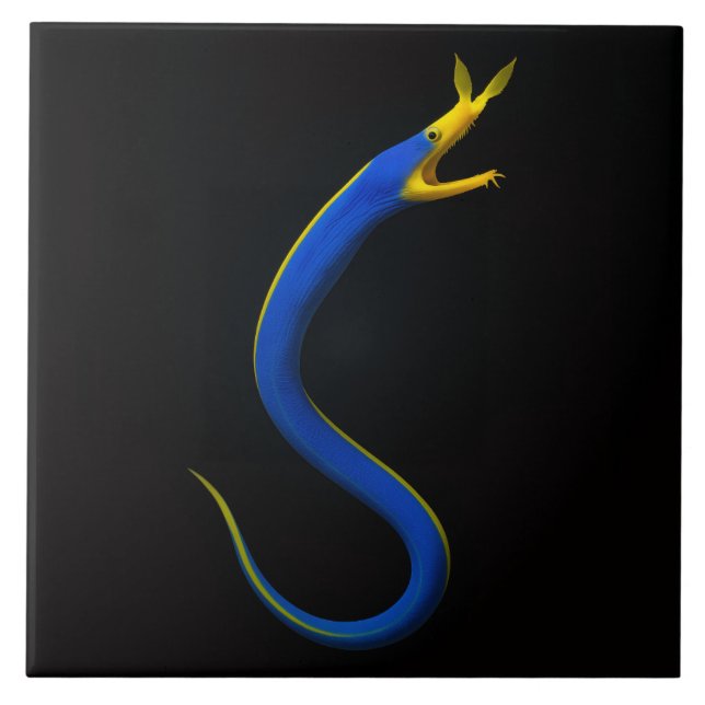 Azulejo Negro 4 Luxe con Anguila de Listón Azul (Frente)