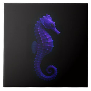 Azulejo Negro 4 Luxe con Caballito de Mar Violeta