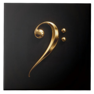 Azulejo Negro 4 Luxe con Clave de Fa Dorada