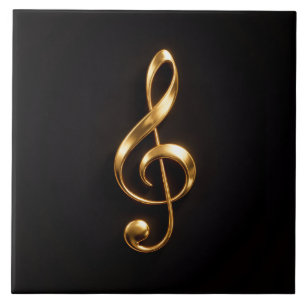 Azulejo Negro 4 Luxe con Clave de Sol Dorada
