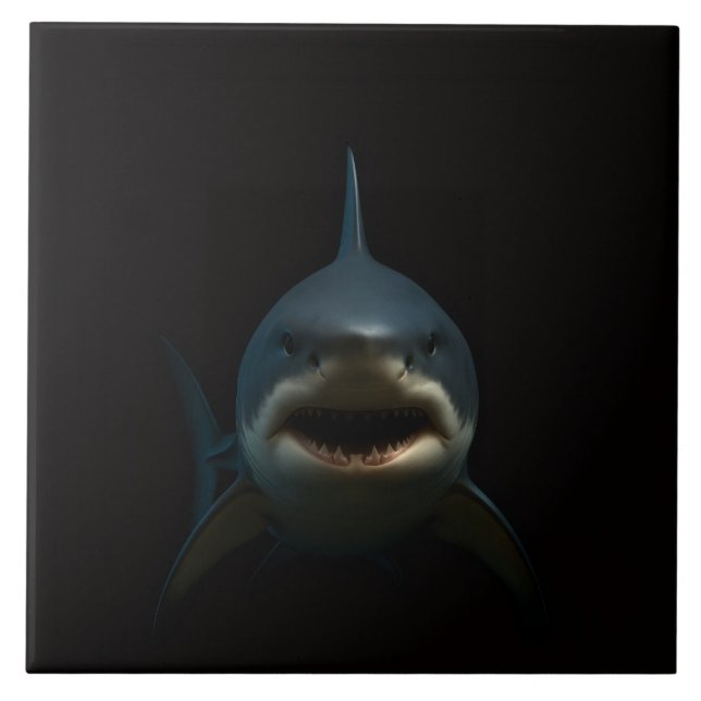 Azulejo Negro 4 Luxe con Gran Tiburón Blanco (Frente)