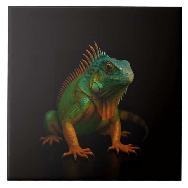 Azulejo Negro 4 Luxe con Iguana Verde (Frente)