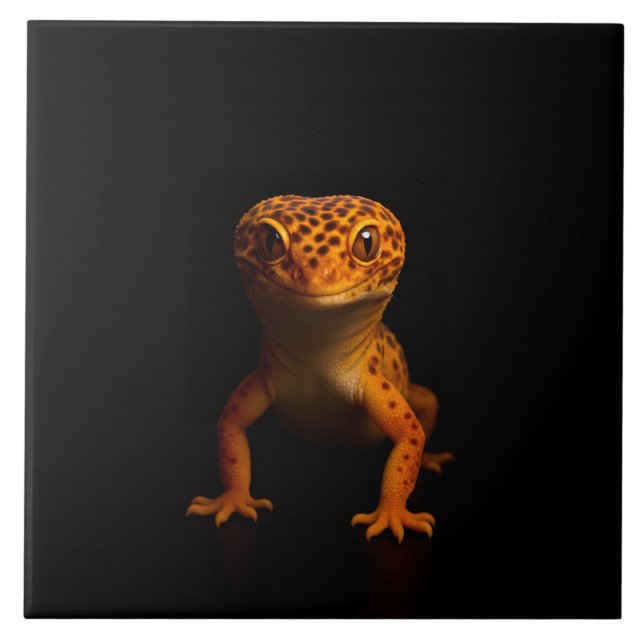 Azulejo Negro 4 Luxe con Lagarto Gecko Leopardo (Frente)