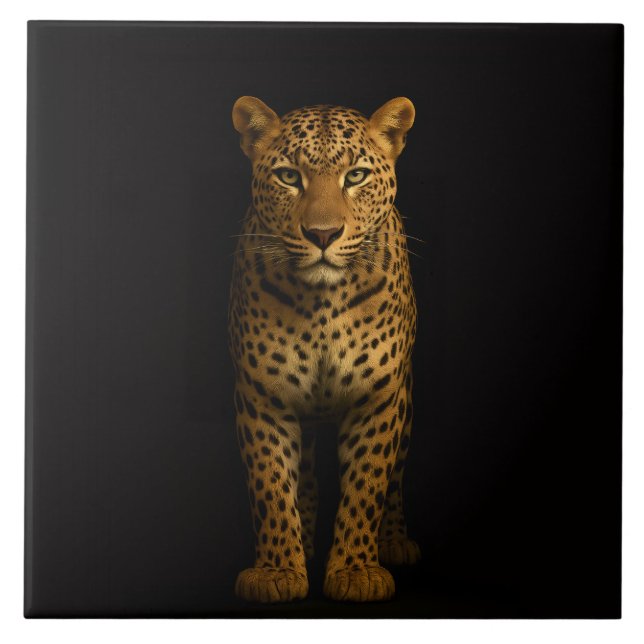 Azulejo Negro 4 Luxe con Leopardo Majestuoso (Frente)