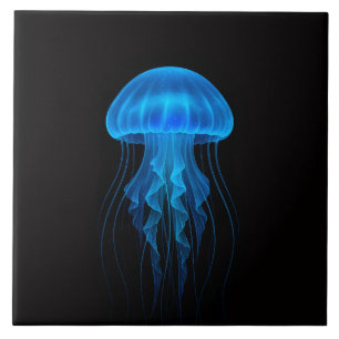 Azulejo Negro 4 Luxe con Medusa Azul Neon