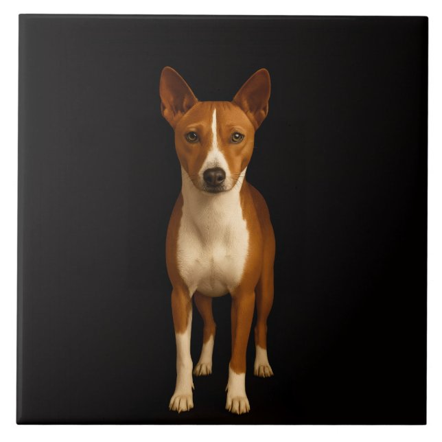 Azulejo Negro 4 Luxe con Perro Basenji Elegante (Frente)