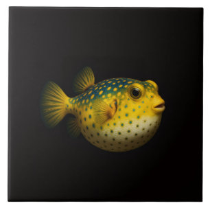 Azulejo Negro 4 Luxe con Pez Globo Amarillo