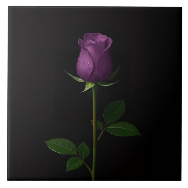 Azulejo Negro 4 Luxe con Rosa Violeta Real (Frente)