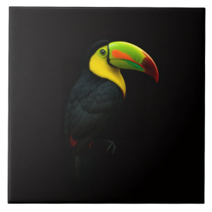 Azulejo Negro 4 Luxe con Tucán Pico Quilla tropica