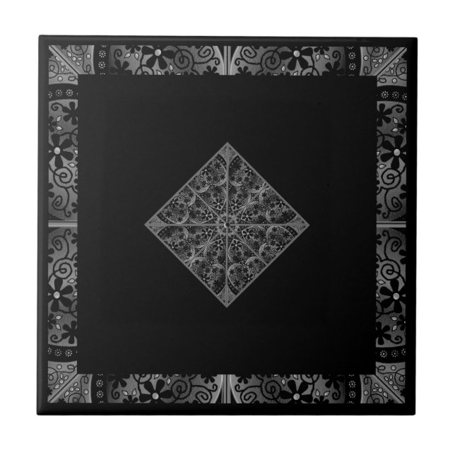 Azulejo Negro de cerámica de encaje (Frente)