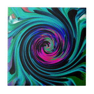 Azulejo Negro dramático y torbellino abstracto retro turqu
