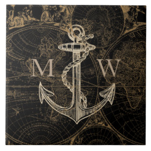 Azulejo Negro náutico del ancla del viaje del Viejo Mundo