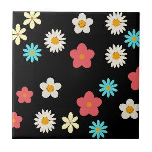 Azulejo Negro Negrita Y2K Flor silvestre vibrante decoraci