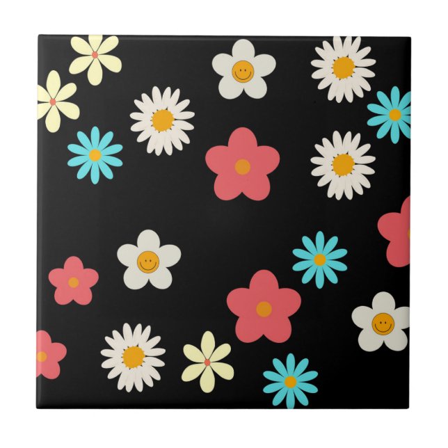 Azulejo Negro Negrita Y2K Flor silvestre vibrante decoraci (Frente)