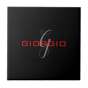 Azulejo Negro Rojo su nombre Monograma inicial moderno