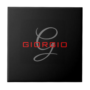 Azulejo Negro Rojo su nombre Monograma inicial moderno
