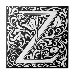 Azulejo negro y blanco art nouveau con la letra Z