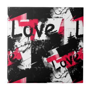 Azulejo Negro y blanco con manchas rojas patrón de amor