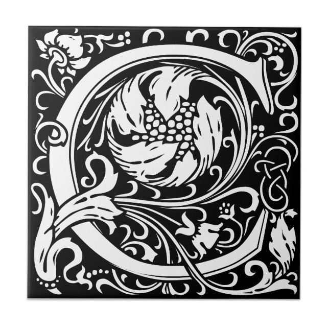 Azulejo negro y blanco de arte nuevo con la letra  (Frente)