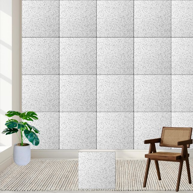 Azulejo Negro y blanco minimalista (Minimalist Black and White Speckled Ceramic Tile)
