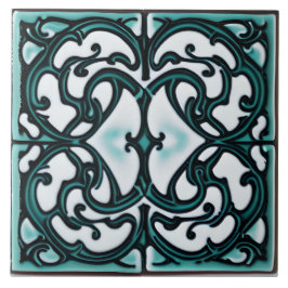 Azulejo Negro y Verde azulado al estilo toscano blanco
