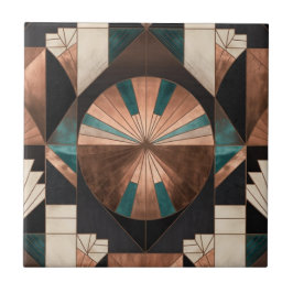 Azulejo Neo Art Deco Geometric Teal Copper Gold Sunburst