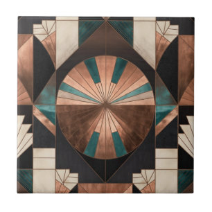 Azulejo Neo Art Deco Geométrico Resplandor de Teal Cobre y