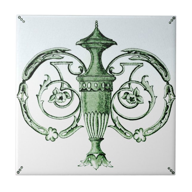 Azulejo Neoclásicos Green Urn 1880 Transferware Repro (Frente)