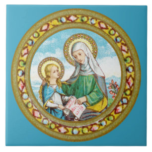 Azulejo NeoGótico Santa Ana y la joven María (SAU 29)