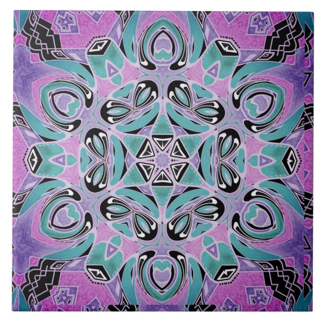 Azulejo Neon kaleidoscope , mandala (Frente)