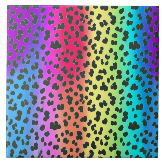 Azulejo Neon rainbow Leopardo Ceramic Tile (Frente)