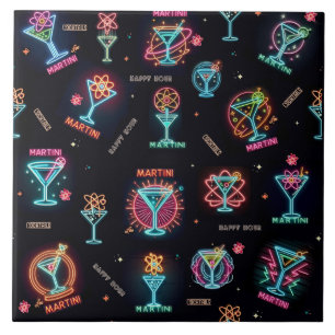 Azulejo Neon Rótulo Space Age Atomic Martini Cocktails Pri