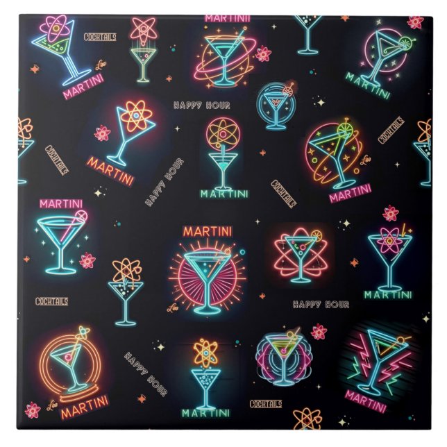Azulejo Neon Rótulo Space Age Atomic Martini Cocktails Pri (Frente)