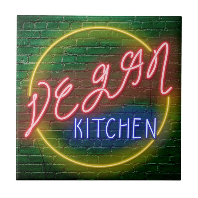Azulejo Neon Vegan Kitchen Sign (Frente)