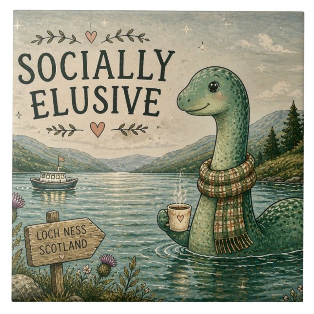 Azulejo Nessie esquiva socialmente críptido acogedor Loch  (Frente)