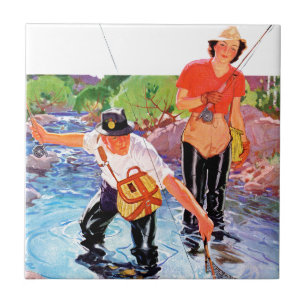 Azulejo Netting A Fish by R.J. Cavaliere