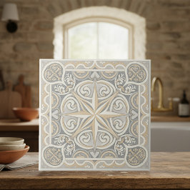 Azulejo Neutral Mediterranean Pattern Pat#12 Greige ID1195