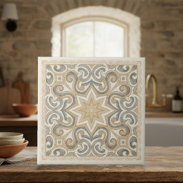 Azulejo Neutral Mediterranean Pattern Pat#15 Greige ID1195