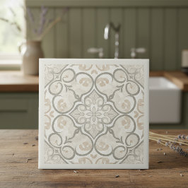 Azulejo Neutral Mediterranean Pattern Pat#17 Greige ID1195
