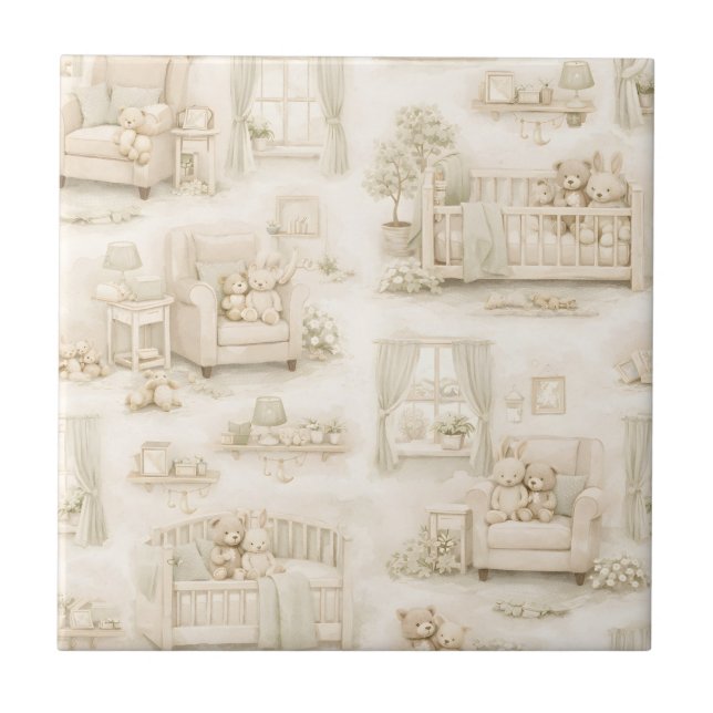 Azulejo Neutral Nursery Teddy Bear Room Beige Pattern (Frente)