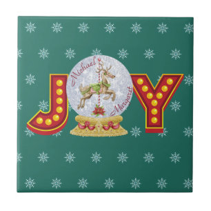 Azulejo Nevada vintage de Navidad globo de renos copos de