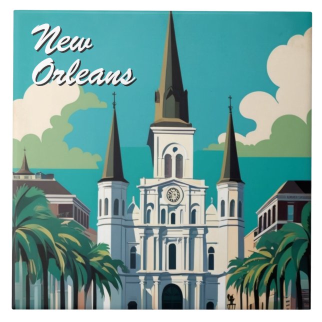 Azulejo New Orleans St Louis Cathedral Turquoise Blue (Frente)