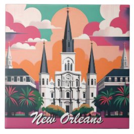 Azulejo New Orleans St Louis Cathedral Vibrant Sky