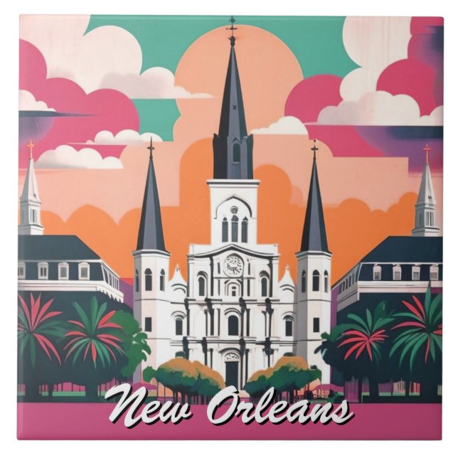 Azulejo New Orleans St Louis Cathedral Vibrant Sky (Frente)