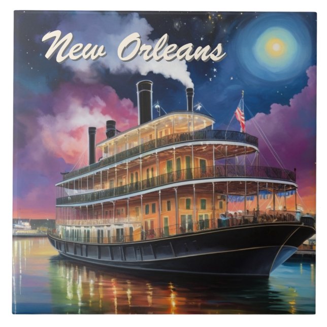 Azulejo New Orleans Steamboat Riverboat Boat Night Cruise (Frente)