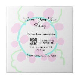 Azulejo New year eve party scan QR RSVP name pink blue 