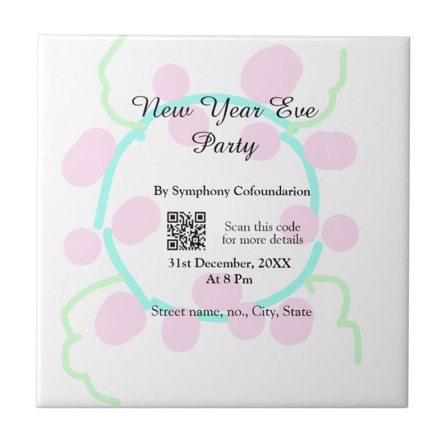Azulejo New year eve party scan QR RSVP name pink blue  (Frente)