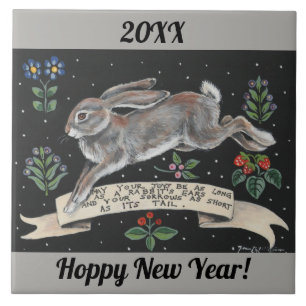 Azulejo New Year Good Wshes Hare Rabbit Tile Gift 2019