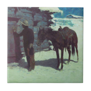 Azulejo Nieve de invierno de caballos y bovinas